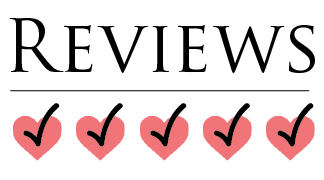 A review with three hearts and three checkmarks.